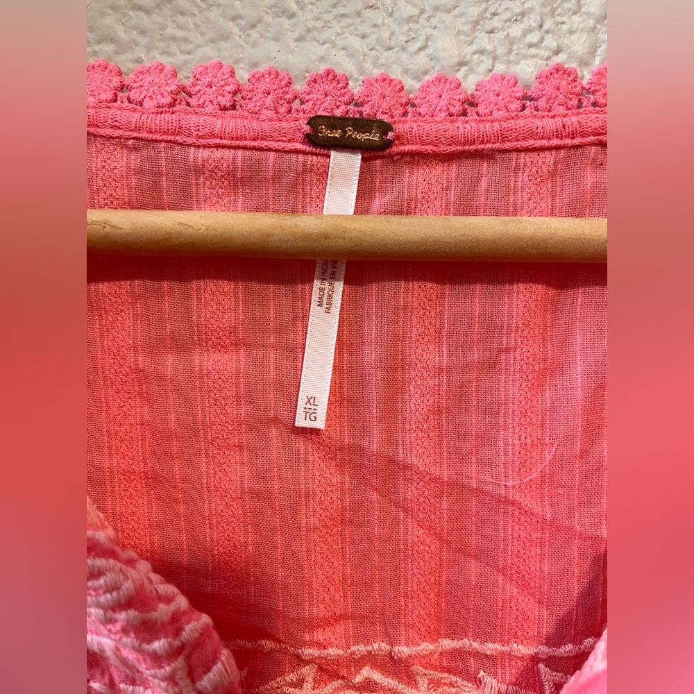 Free People Sarafina Top Boho Cottage Core Embroidered Flutter Crop Pink XL - Picture 13 of 15